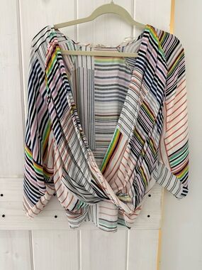 lovestitch Multicolor Striped Surplice Wrap Blouse